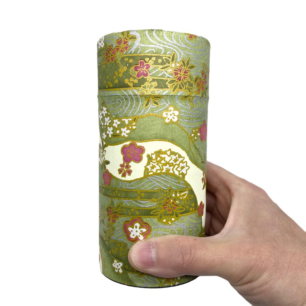 Noguchi Kumataro Tea Garden Tea Large Capacity with Washi Paper and Inner Shikisai Made in Stylish Caddy, 200g, Lid, Green, Japan,