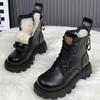 Snow Boots for Women Female Shoes Winter Footwear Boots-Women Plush Round Toe Flat Heel Leather Boots