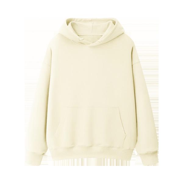 Fleece-Lined Thickened Hua Cotton Drop-Shoulder Hoodie - 2023 Autumn/Winter Solid Color Loose Hooded Sweatshirt with High Neck