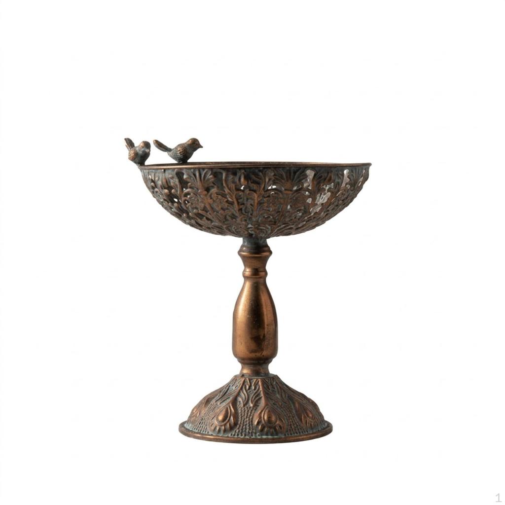 Filigree Bowl Antique Bronze with Bird Motif Vintage-Style Pedestal Stand