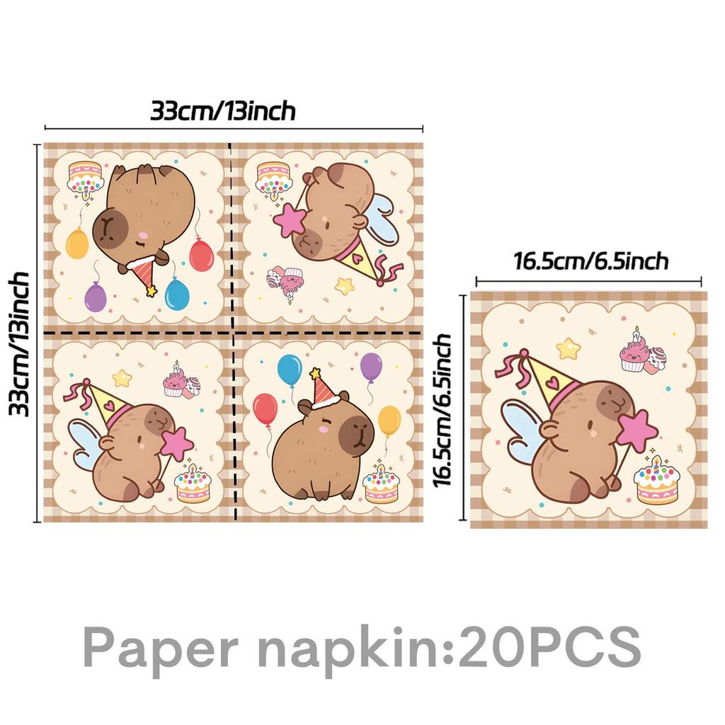 Набор столовой посуды «Вечеринка капибар»: Милая одноразовая скатерть, тарелки и стаканы для дней рождения