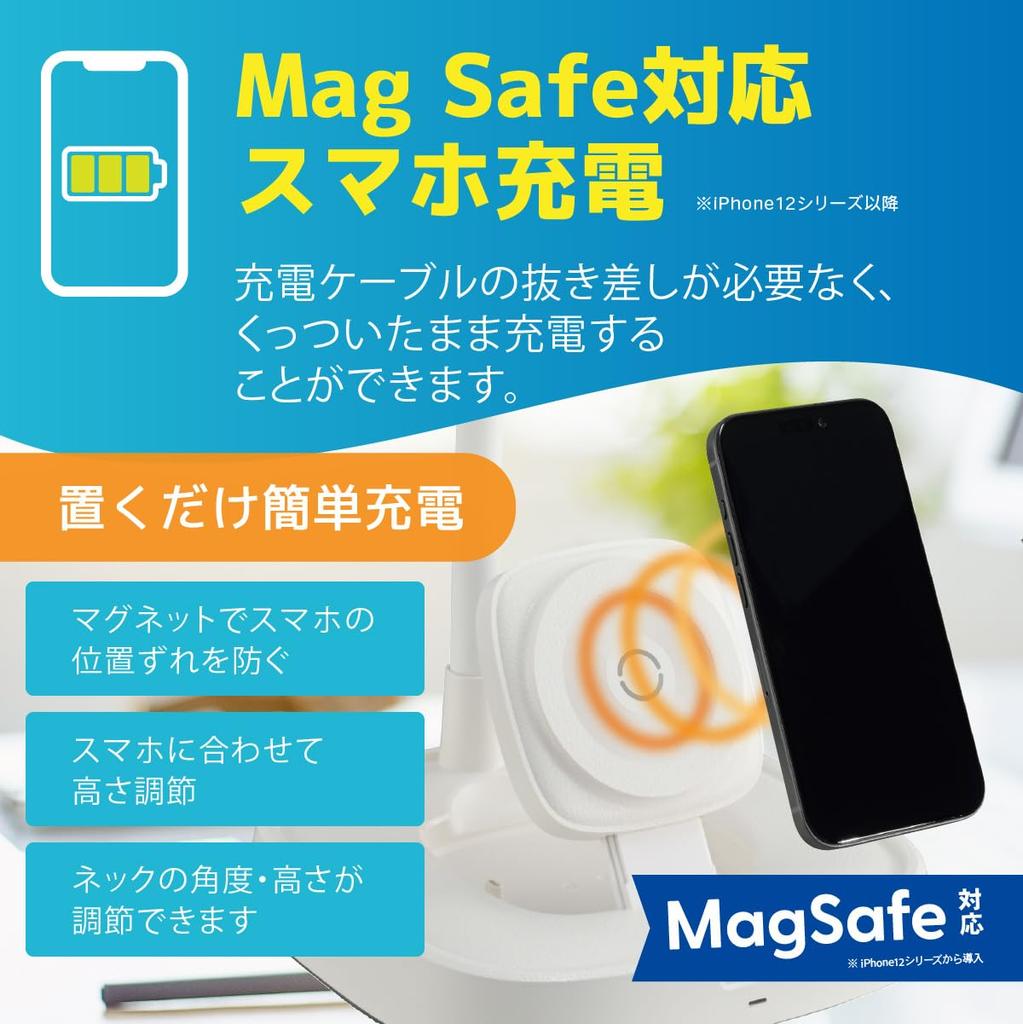 OHM LED Desk Light, 450 Lumens, Daylight White, Wireless Charging, MagSafe Compatible, DS-L50FMS-W (Product Code: 06-5230)