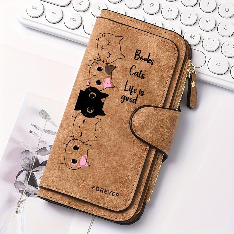 Women's Black Striped Cat Long Wallet Multi-functional Snap Button Coin Purse Ideal Gift for Cat Lovers Daily Use Festival Present Outdoor Activities