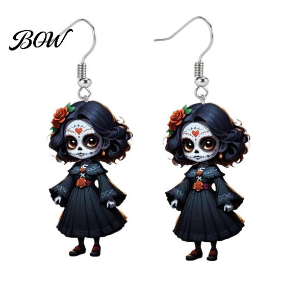 Day of The Dead Earrings Halloween Witch Earrings, Gothic Drop Lightweight Acrylic Pendant Anti-rust Alloy for Women Girls Accessories
