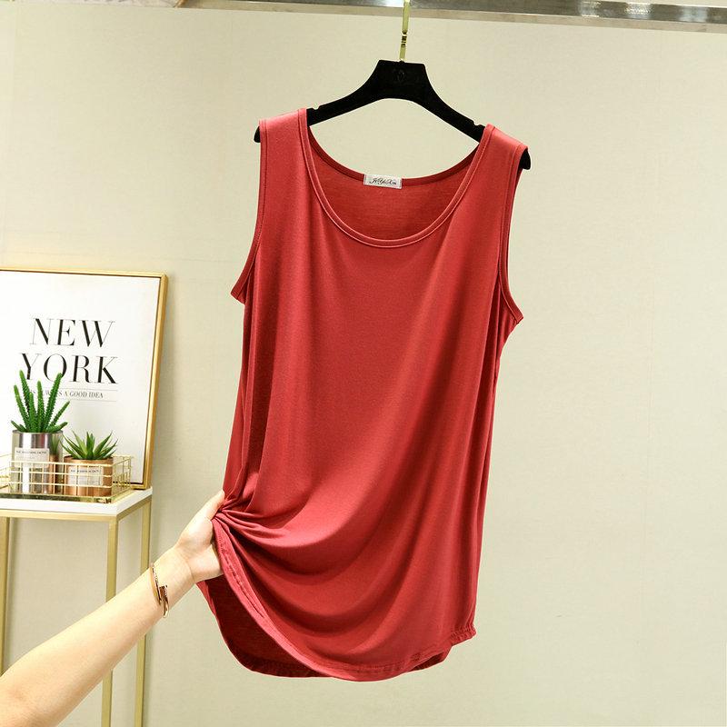 Женская свободная модальная майка средней длины без рукавов на лето