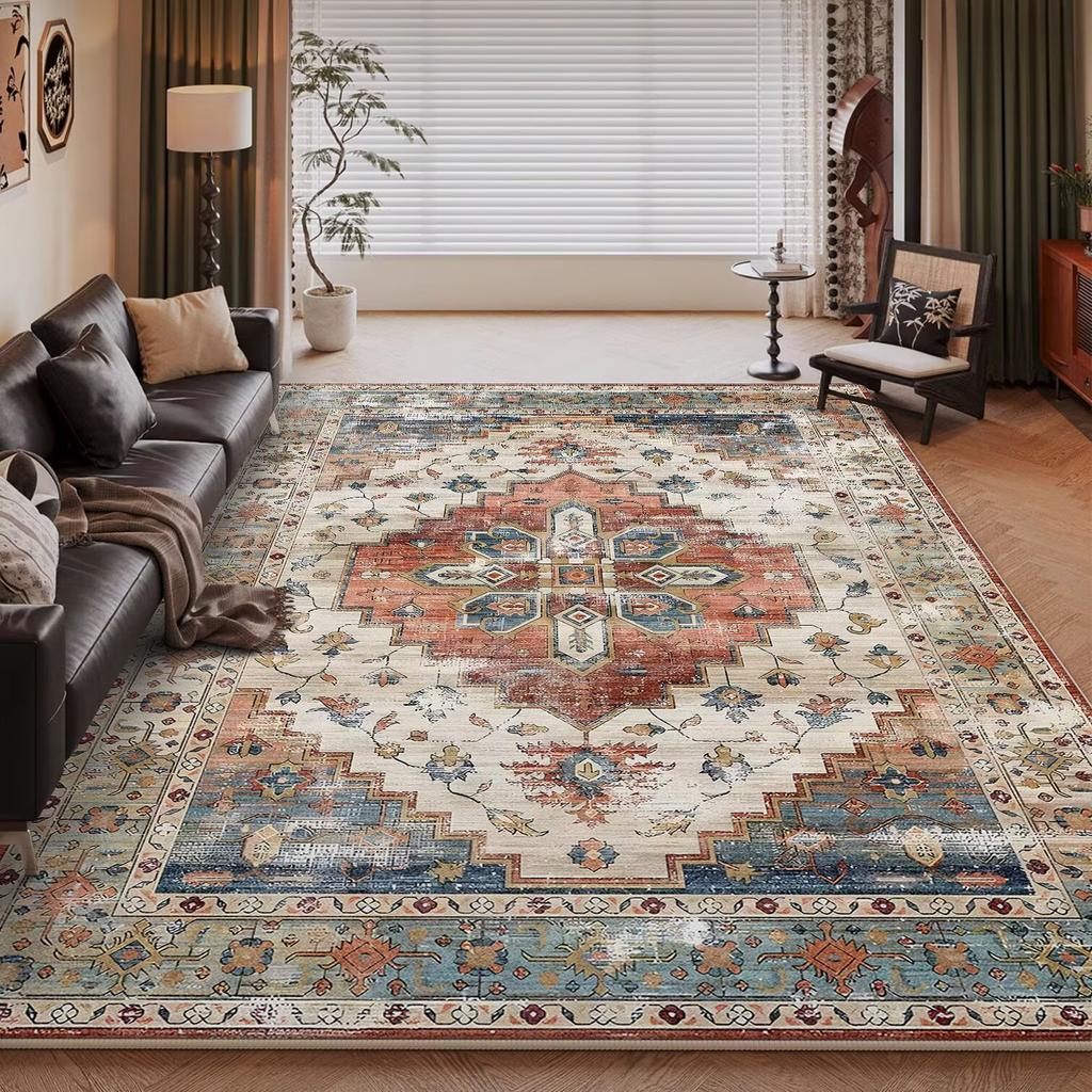Persian Retro Soft Carpet Plush Floor Mats Non-slip Easy Clean Large Area Rug for Living Room Bedroom Home Decoration