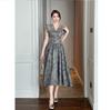 Summer Women's French Retro V-neck Temperament, Waist Cinching Printed Large Swing Long Dress
