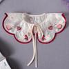 Girls Embroidered Lace Fake Collar Big Lapel Detachable Neckline Shirt Choker with Shawl Tie - Kid's Fashion Accessory
