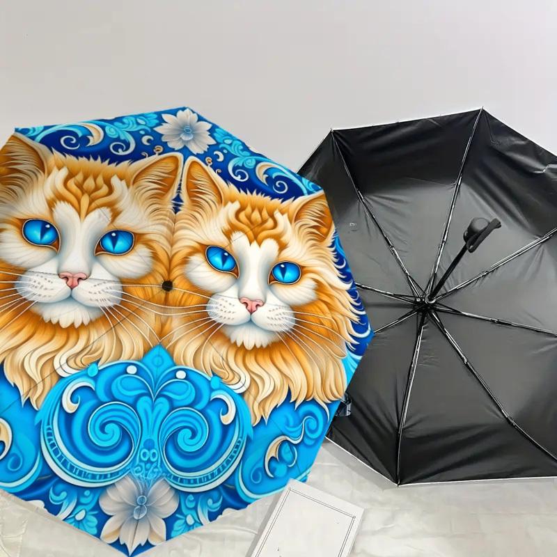 1pc Floral Cats Umbrella with Plastic Handle,Suitable for All Seasons Home Travel Outdoor UmbrellaDD1028