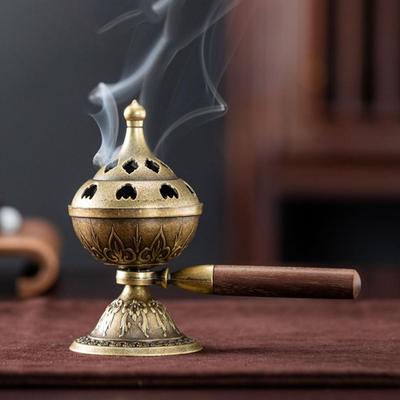 Винтажная сплавная сандаловая курильница для благовоний с полым узором 'Год Лошади', курильница для благовоний 'Лотос', мини с ручкой, треножная печь