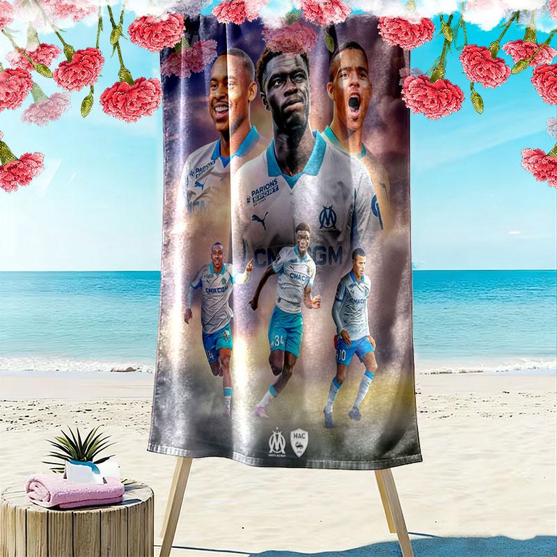 Olympique de Marseille Print Beach Towel, Large Soft Quick Dry Towel for Beach Camping Swimming