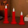 Battery Operated Pillar Candles LED Flameless Red Candle, Tea Light with Remote Control Candle Lamps Flickering Flame, Realistic Wedding Home
