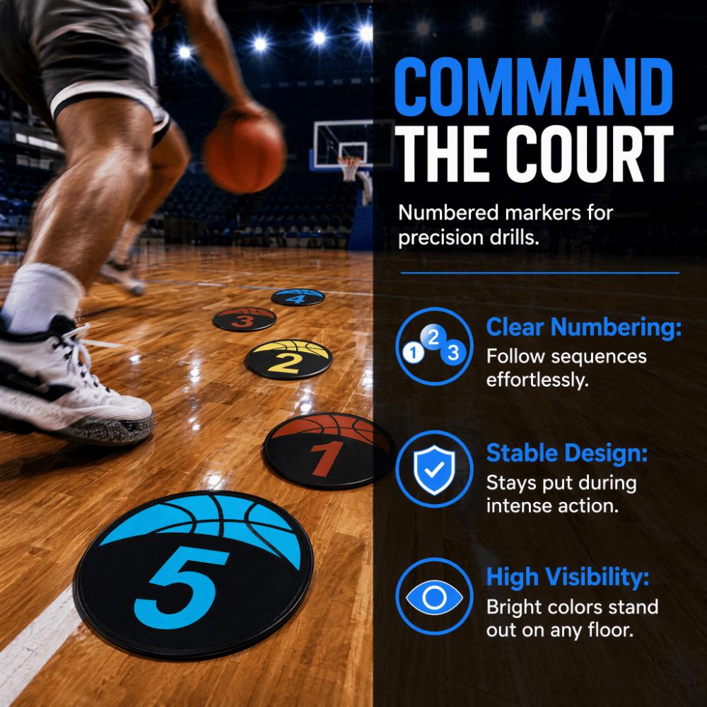 6PCS Rubber Basketball Spot Marker Anti-Slip Numbered Practice Mats Basketball Dribbling