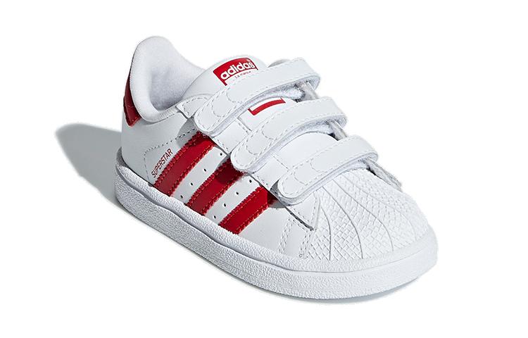 adidas Оригинальные SUPERSTAR CF Синтетическая кожа Удобные Нескользящие Низкие Детские Туфли Белый Красный Малыш CG6639