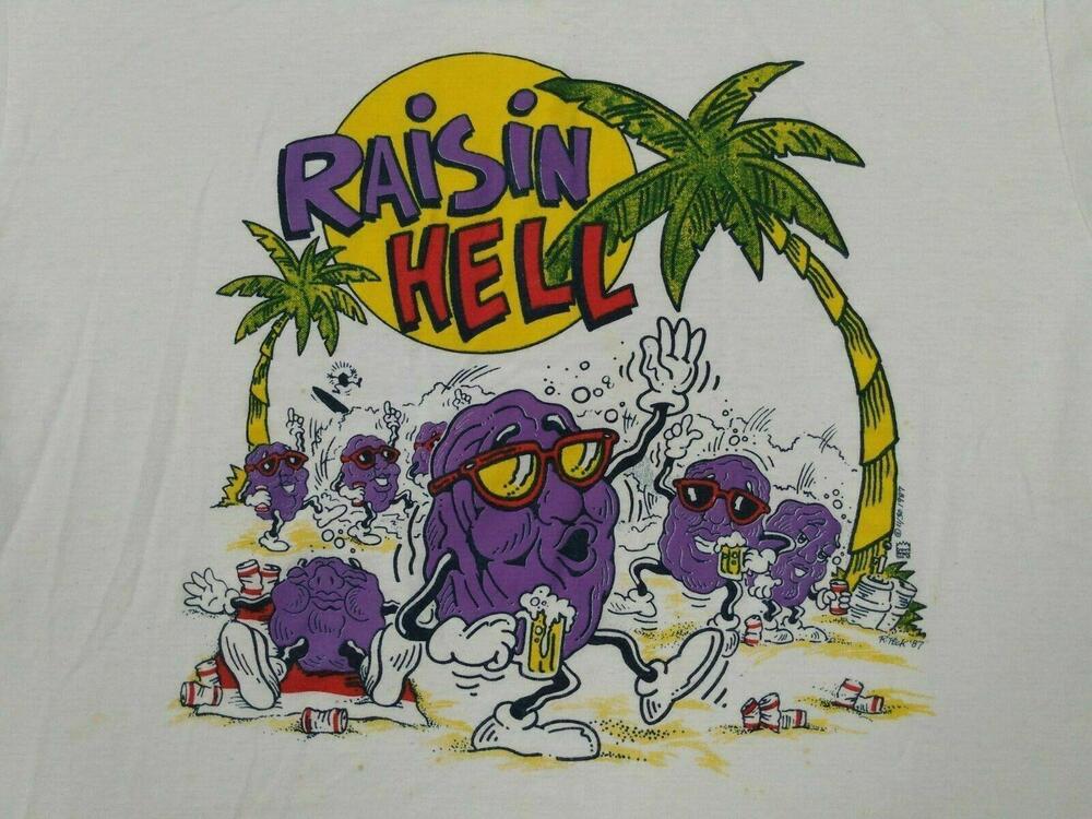 Редкая футболка The California Raisins Raisin Hell Хлопок Белая Мужская S-4XL Топы Футболка