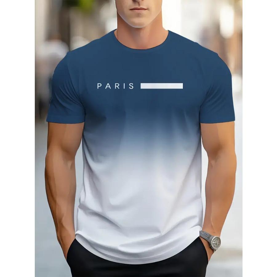 Vibrant Gradient Color Graphic Print Tee - Men's Short Sleeve Crew Neck T-Shirt for Summer Casual, Breathable Comfortable Clothing for Men