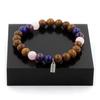 Stones and Minerals. Bracelet Pearls Rose Quartz + Lapis Lazuli + Amethyst + Wood 8 Mm. Made In France.