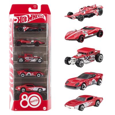 Hot Wheels Mattel 80-летний юбилей Набор из 5 машинок Мини-машинка для детей от 3 лет и старше Красный JGK08