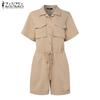 ZANZEA Женские повседневные короткие комбинезоны с отложным воротником и коротким рукавом