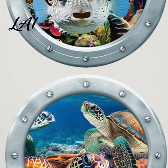Underwater Wall Decals for Bathroom 3Pcs World Sticker Ocean Animals Decals Peel And Stick Vinyl Deep Sea Shower Room Decorations Stickers