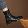 Maillard Style Retro Square Head Thick Heel Temperament Simple Fashion Boots Autumn Post Zipper Commuter Style Short Boots