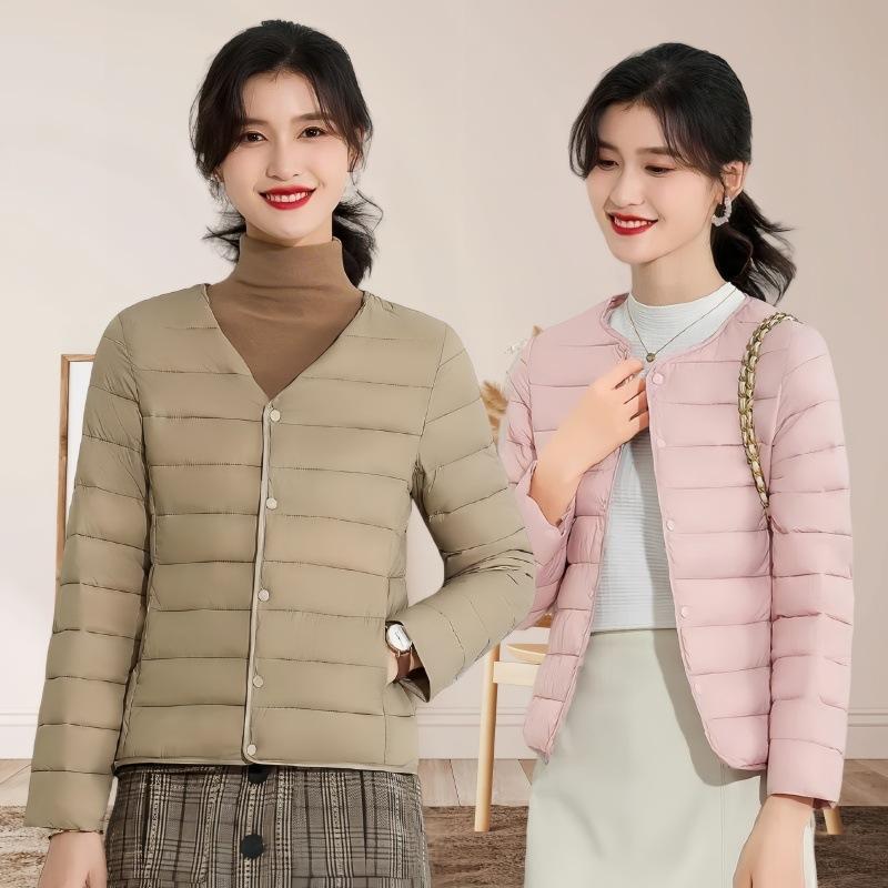 Down Cotton Clothes, Women's Short Collarless Long-sleeved Inner Wear, Bottom Cotton Liner, Slim Fit Inner Wear, Round Neck Thermal Underwear