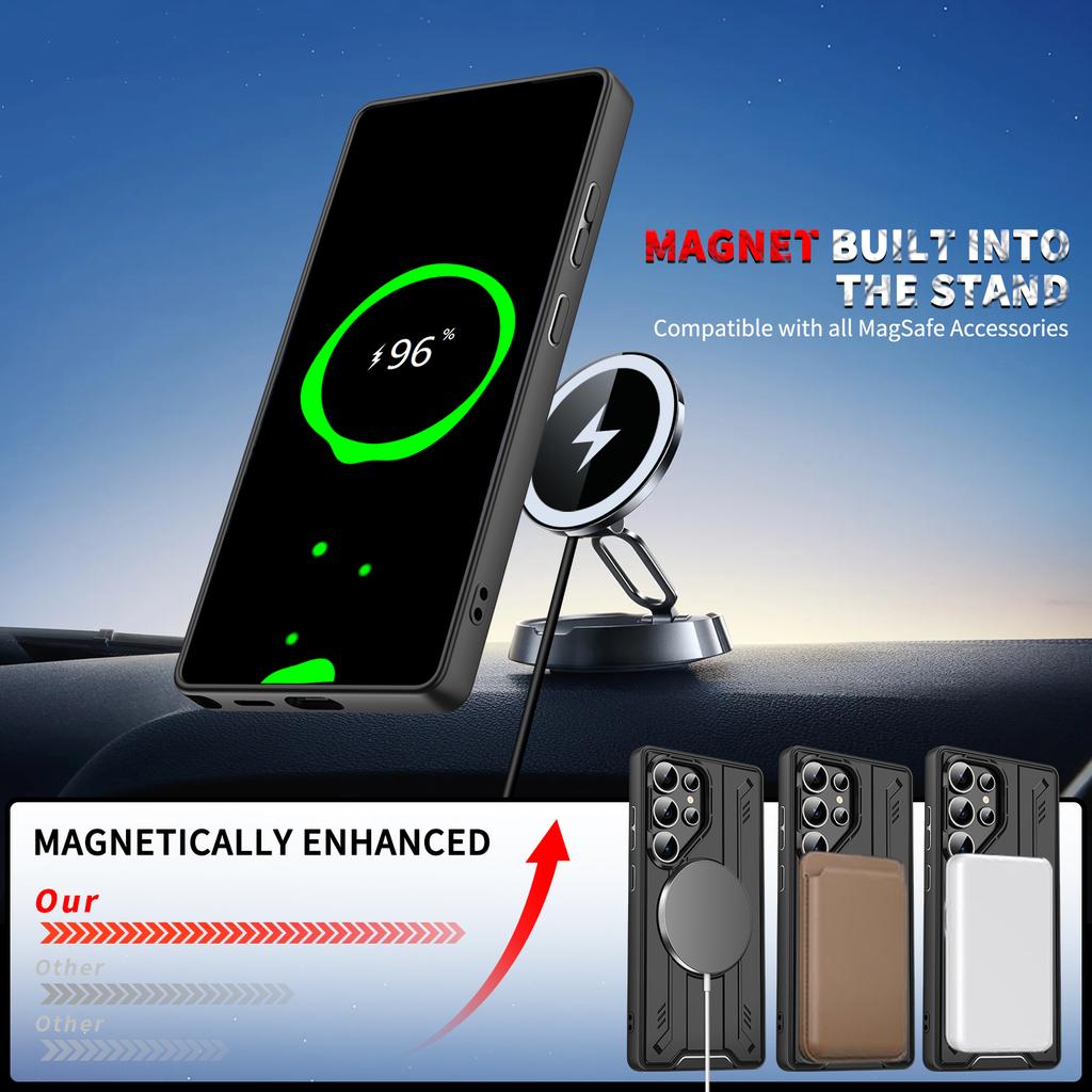 Вращающийся на 360° чехол-броня с магнитной подставкой для Samsung Galaxy S25 S24 S23 Plus S22 S21 Ultra FE с поддержкой беспроводной зарядки Magsafe
