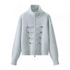 Womens Casual Stand Collar Knit Cardigan Double-breasted Zip Slim Fit Daily Wear