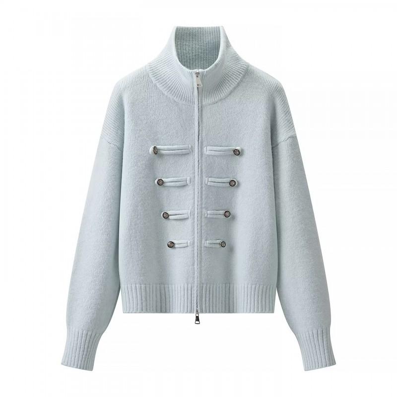Womens Casual Stand Collar Knit Cardigan Double-breasted Zip Slim Fit Daily Wear