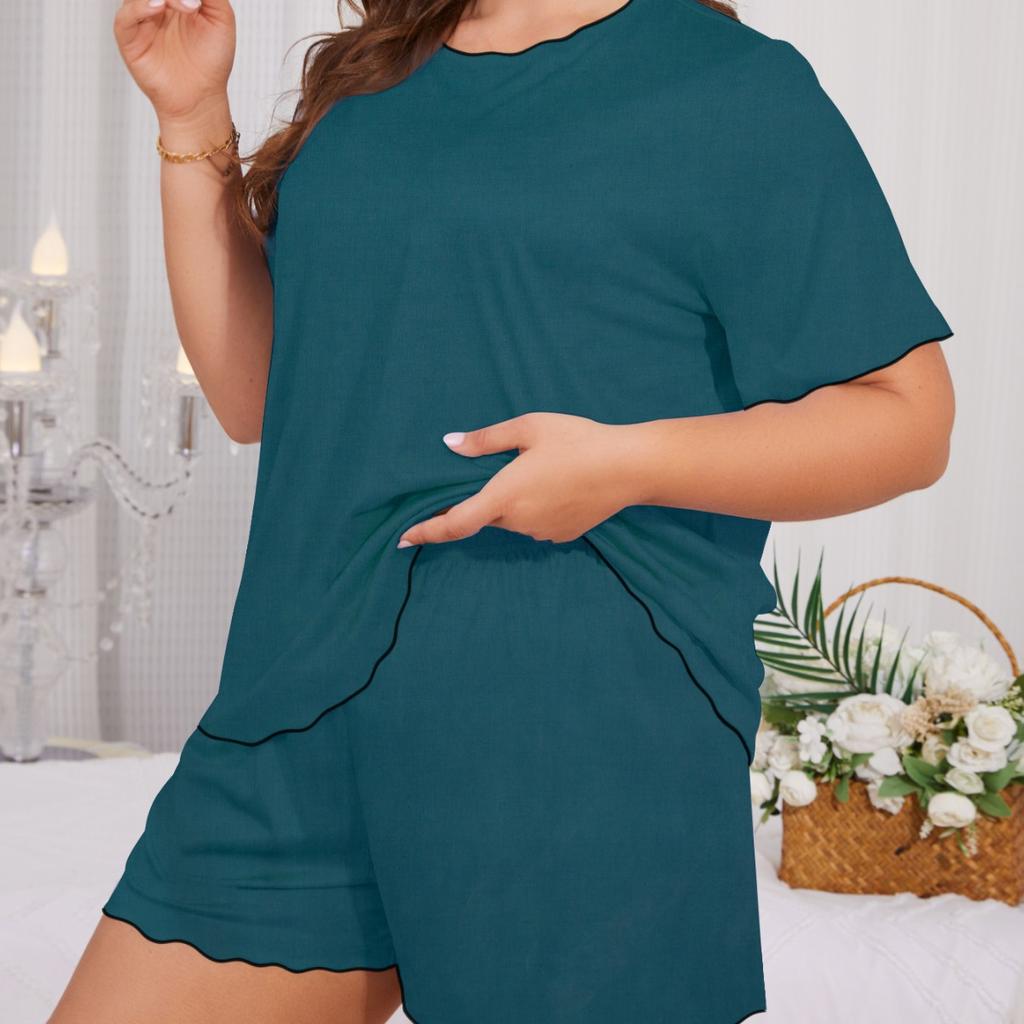 Summer Pajamas Women's Solid Colour Short-sleeved Shorts Plus Size Homewear Suit