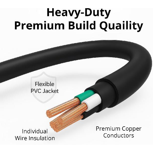 Kado 3 Prong AC Power Cable 1.5m, 5 Feet 125 Volts 10 Amps Power Cord for Electronics, Dekstop PC, TV, Computer, Printer, Radio, Monitor, Sceptre,