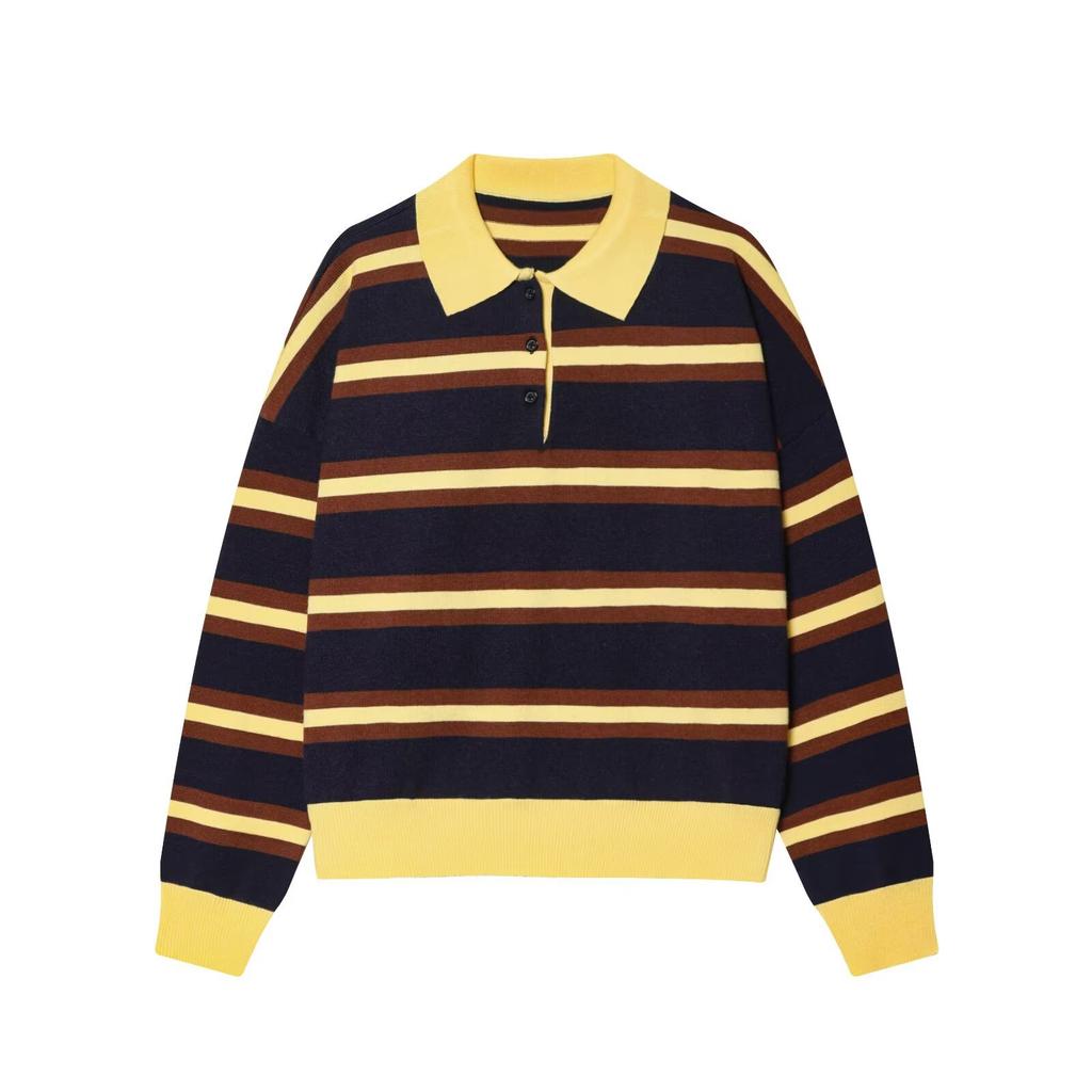 European and American style, new women's clothing, fashionable, versatile, cross-border striped POLO neck loose knitted sweater
