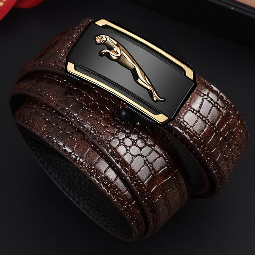 Men's Leather Belt Automatic Buckle Cattlehide Leather Fashion Business Elite Men's Pants Belt Versatile Casual Crocodile Pattern Belt