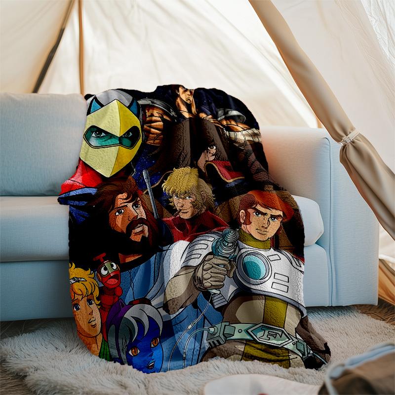 1pc UFO Robot Grendizer8 Theme Blanket - Digital Print, Polyester, Cozy for All Seasons, Perfect for Outdoor, Camping, and Travel
