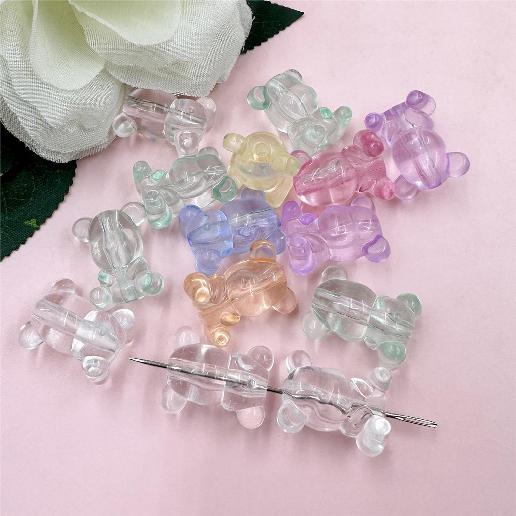 25pcs 17*22mm Fashion Acrylic Clear Crystal Bear Beads Necklace Bracelet Jewelry Material Key Chain Accessories