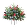 Yousheng Pre-lit Christmas Tree Urn Filler Battery Operated Artificial Xmas Tree with Cones Berries Holiday Porch Planter Filler with Tripod Stake
