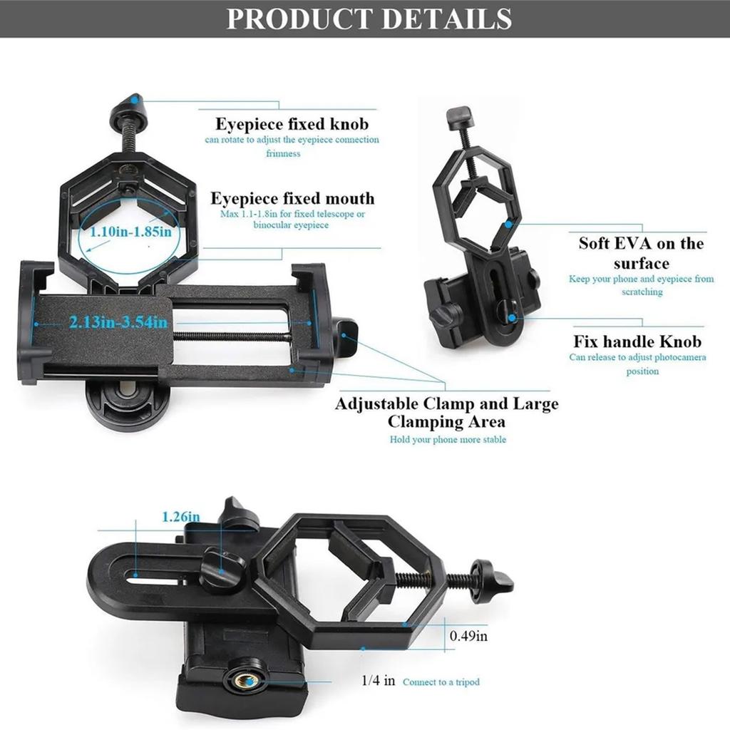 Универсальный зажим для мобильного телефона для телескопа, зажим для аксессуаров для наблюдения за птицами, вспомогательный зажим для фотографов, одинарная трубка, двойной разъем для фотосъемки