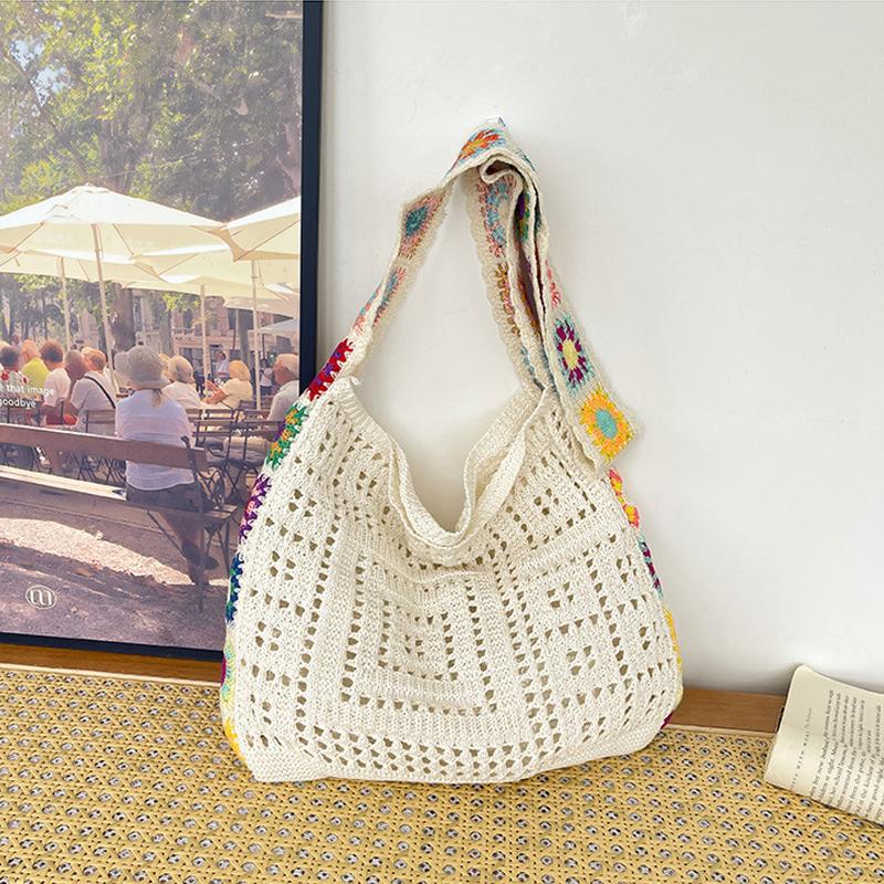 Винтажная ажурная женская сумка на плечо Вязаные сумки Большая вместительная сумка-тоут для женщин Пляжная дорожная сумка-шоппер CLE