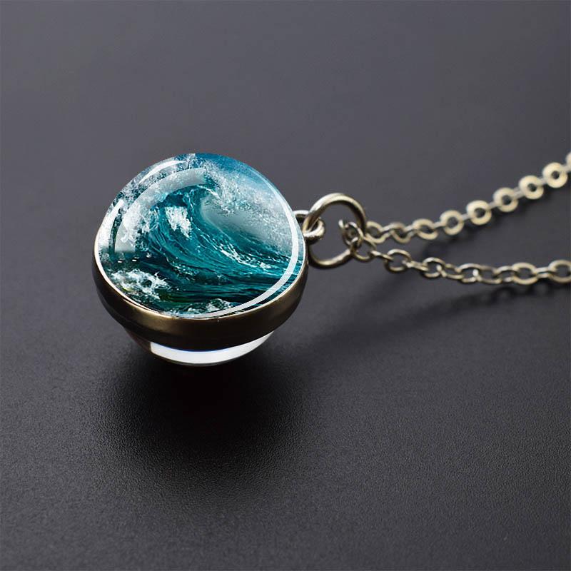 Ювелирные ожерелья с синим морем и морской жизнью, черепаха, дельфин, ракушки, двухсторонний хрустальный стеклянный шар, кулон, ожерелье для женщин и мужчин, подарок