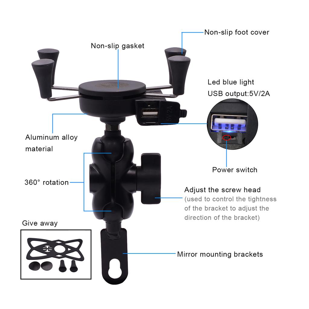 X-shaped Waterproof 9V To 24V USB Motorcycle Bracket Motorcycle Charger