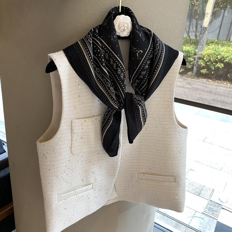 Classic Multi-Functional Versatile Streamer Sunshade Neck Scarf Trendy Decoration Outer Silk Scarf Hanging Ear Cashew Nut Small Silk Scarf