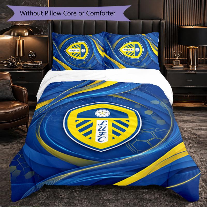 Футбольный комплект постельного белья Leeds United из 3 предметов Мягкий пододеяльник с наволочками Набивной комплект для декора спальни для дома