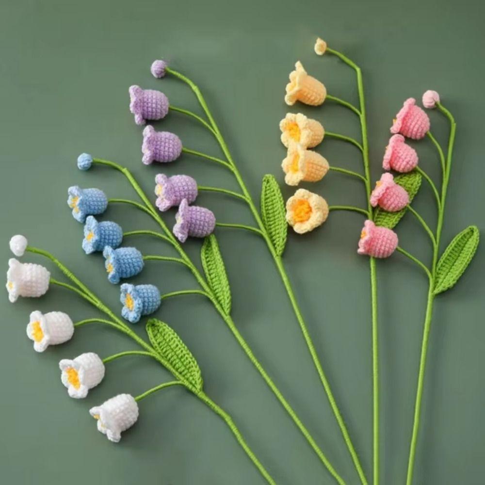 1pc Finished Product Lily of the Valley Crochet Flowers Hand-woven Knit Fake Flowers  Party Wedding