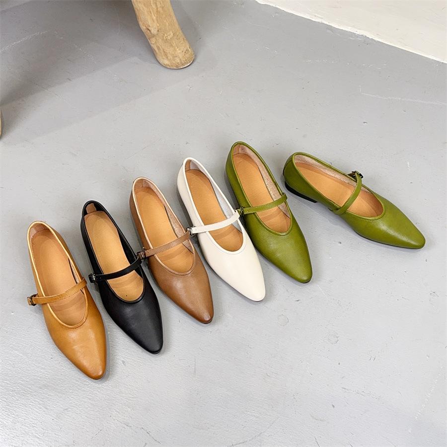 Johnature Туфли на плоской подошве из натуральной кожи с острым носком в стиле ретро, универсальные, из мягкой коровьей кожи, женские