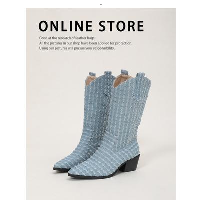 Западные ковбойские ковбойские сапоги женские весенне-осенние новые ретро толстые каблуки тонкие, но заостренный носок голенища не утомляет.