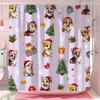 Funny Christmas Puppy Shower Curtain Christmas Tree Gift Bow Snowflake Polyester Fabric Shower Curtain Bathroom Decor With Hooks