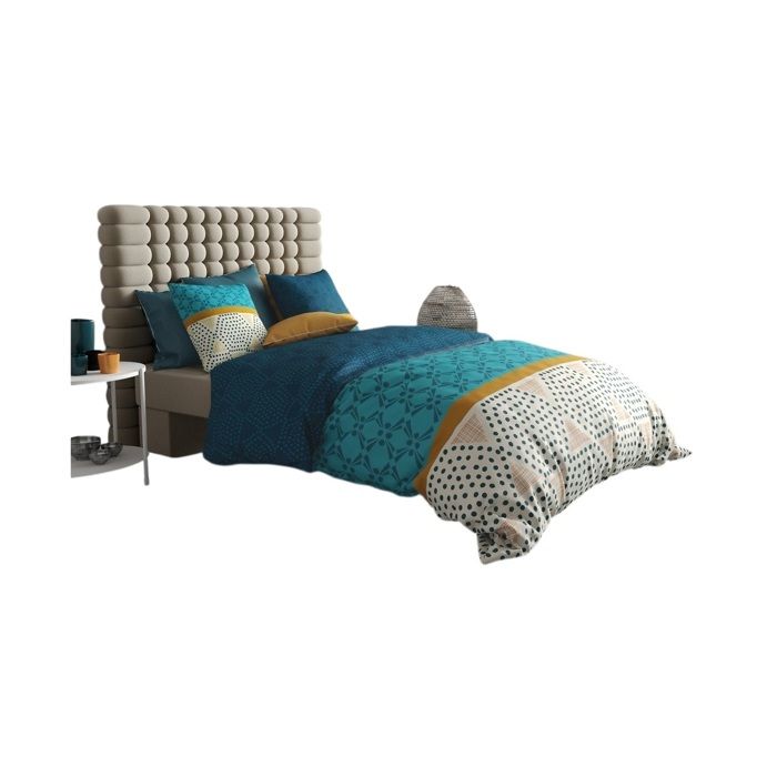 Housse De Couette + 2 Taies - 220 X 240 Cm - Graphiques Modernes - Coton Doux - Entretien Facile