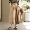 Women Vintage Solid Color Wide Leg Pants Elastic Waist Loose Spring Trousers Casual Patchwork Button Pants