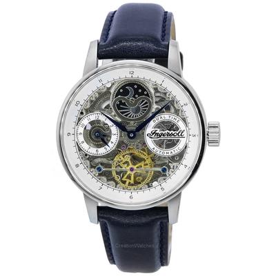 Мужские часы Jazz Sun and Moon Phase с кожаным ремешком, скелетонизированным серебряным циферблатом I07702