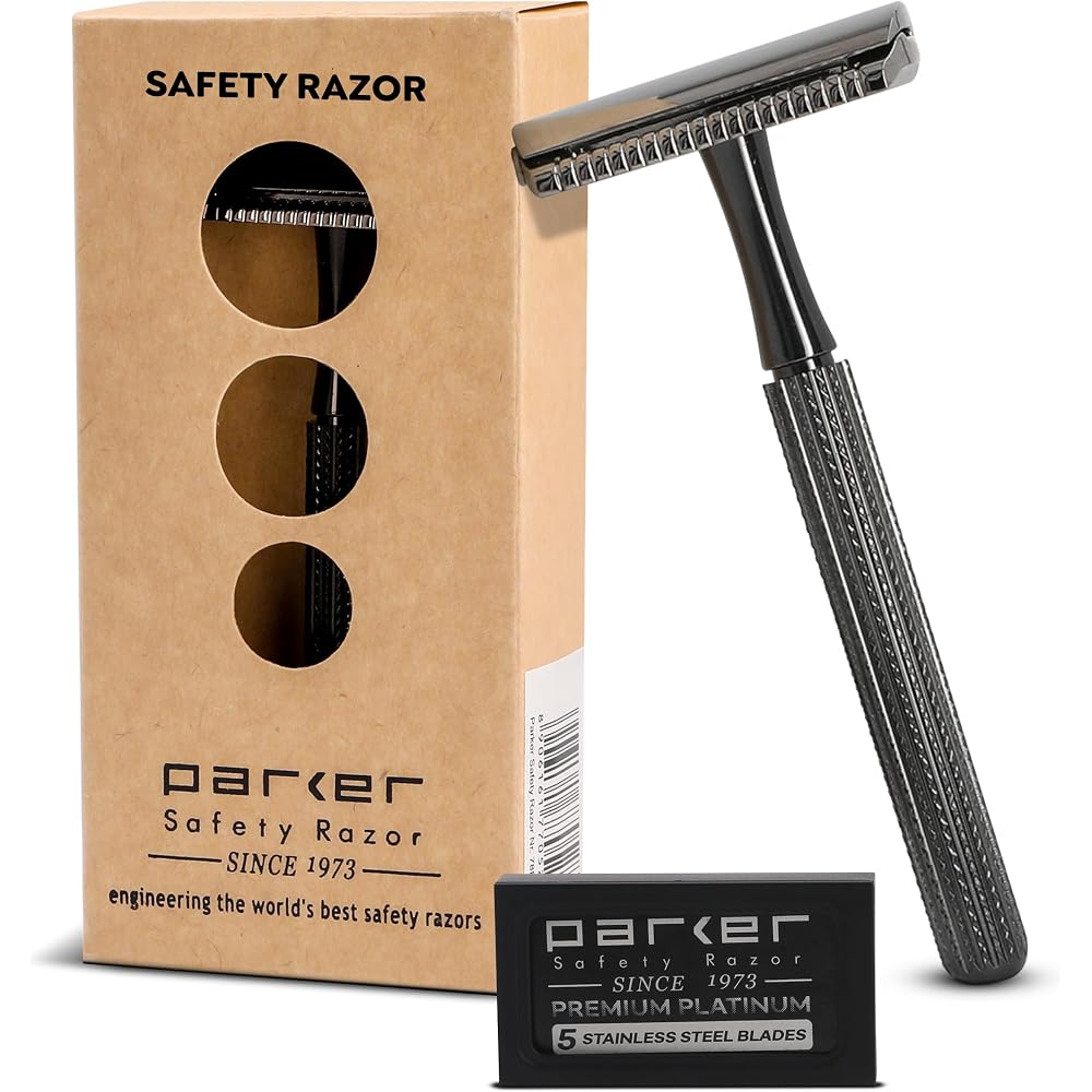 Безопасная бритва Parker 78R с Т-образным лезвием и 5 сменными лезвиями, латунь, легкая 82 г, легко чистится